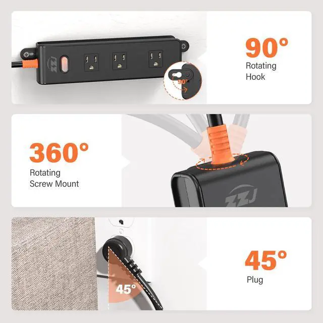 Alt view image 4 of 6 - Outdoor Power Strip Weatherproof, IPX6 Waterproof Surge Protector with 3 Wide Outlets,1625W/13A Overload Protection Switch, 10FT Extension Cord, Wall Mountable for Indoor Outdoor, UL FCC Listed