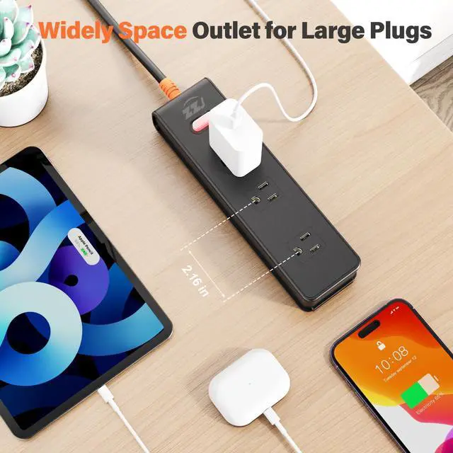 Alt view image 2 of 6 - Outdoor Power Strip Weatherproof, IPX6 Waterproof Surge Protector with 3 Wide Outlets,1625W/13A Overload Protection Switch, 10FT Extension Cord, Wall Mountable for Indoor Outdoor, UL FCC Listed