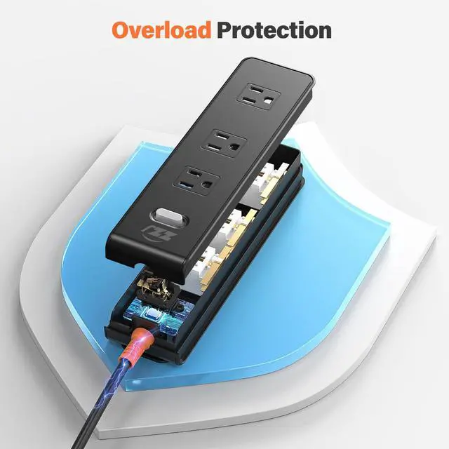 Alt view image 5 of 6 - Outdoor Power Strip Weatherproof, IPX6 Waterproof Surge Protector with 3 Wide Outlets,1625W/13A Overload Protection Switch, 10FT Extension Cord, Wall Mountable for Indoor Outdoor, UL FCC Listed