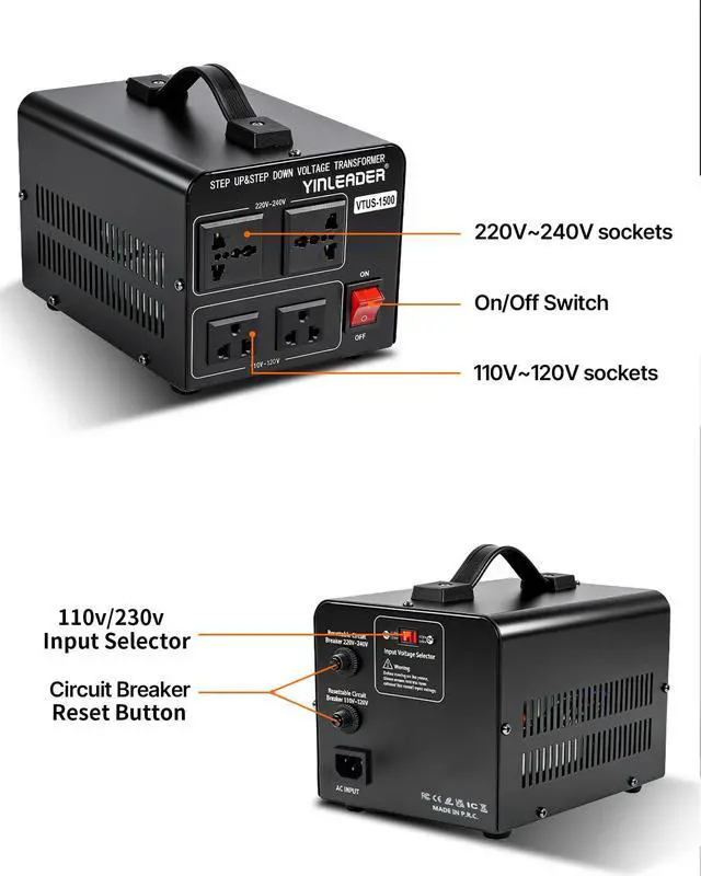 Alt view image 2 of 7 - 1500W 110V to 220V or 220V/230V/240V to 110V/120V Power Converter | Step Up/Down Voltage Transformer Converter for Use 220V Overseas Appliances,Circuit Breaker Protection