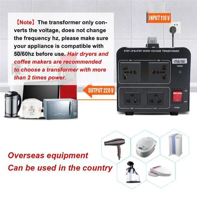 Alt view image 4 of 7 - 1500W 110V to 220V or 220V/230V/240V to 110V/120V Power Converter | Step Up/Down Voltage Transformer Converter for Use 220V Overseas Appliances,Circuit Breaker Protection