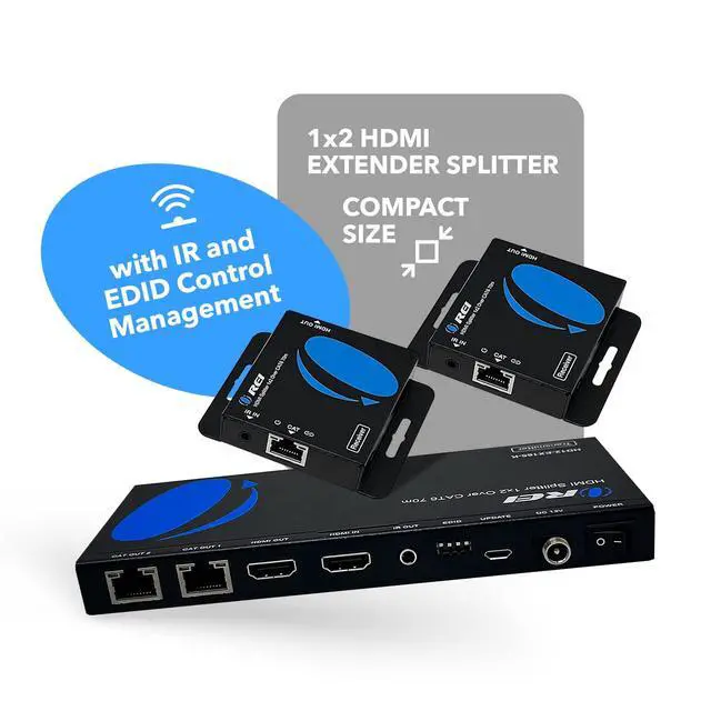 Alt view image 2 of 7 - 4K 1x2 HDMI Over ethernet Extender Splitter Over CAT6/7 ethernet Cable 4K@30Hz up to 165 ft - 1 in 2 Out, 1080P@60Hz Upto 230 ft, PoC, IR Control, EDID, HDMI Loop Out (HD12-EX165-K)