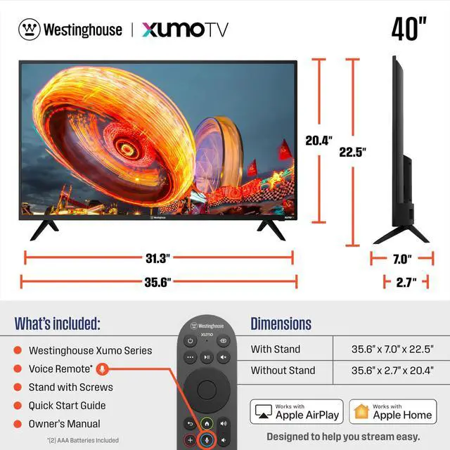 Alt view image 6 of 7 - 40-inch Smart TV, FHD 1080P Xumo TV w/Voice Remote, Flat Screen Television w/Dolby Atmos, Bluetooth, Apple AirPlay, Wi-Fi & Mobile Connectivity