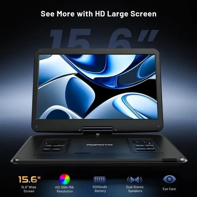Alt view image 2 of 7 - 17.5" Portable TV/DVD Player with 15.6" HD Swivel Screen | Built-in ATSC Tuner & FM, Rechargeable Battery, Supports HDMI in/USB/Micro SD/AV Out, Multi-Disc Formats, Black