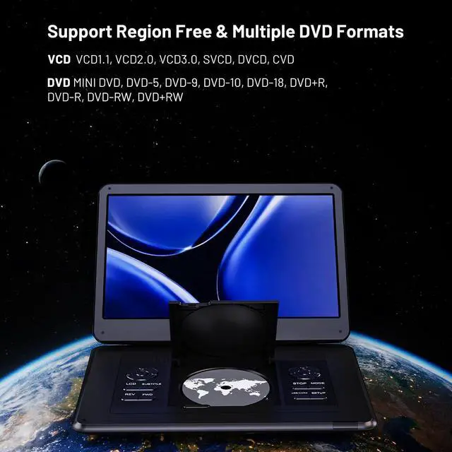Alt view image 5 of 7 - 17.5" Portable TV/DVD Player with 15.6" HD Swivel Screen | Built-in ATSC Tuner & FM, Rechargeable Battery, Supports HDMI in/USB/Micro SD/AV Out, Multi-Disc Formats, Black