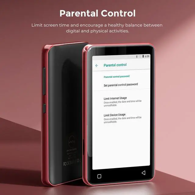 Alt view image 4 of 7 - 80GB MP3 Player with Bluetooth and WiFi, MP3 Player for Kids with Spotify, Spotify Kids, Pandora, Audible, 4.0" Touch Screen Music Player with Parental Controls, Up to 1TB Red