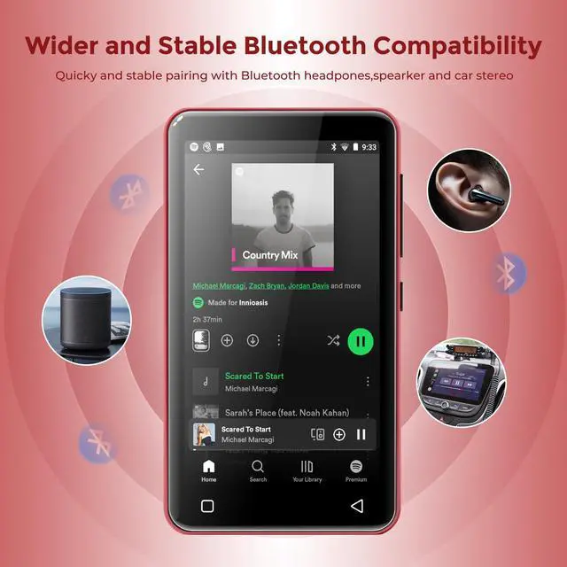 Alt view image 5 of 7 - 80GB MP3 Player with Bluetooth and WiFi, MP3 Player for Kids with Spotify, Spotify Kids, Pandora, Audible, 4.0" Touch Screen Music Player with Parental Controls, Up to 1TB Red