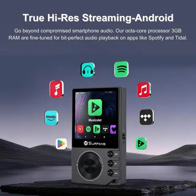 Alt view image 3 of 7 - F20 Pro Hi-Res Music Player, Dual ESS9018 DAC,DSD512, Spotify & Tidal Support, WiFi & Bluetooth LDAC, 4.4mm Balanced(500mW), Expandable 1TB, Touchscreen Portable MP3 DAP (Gray)