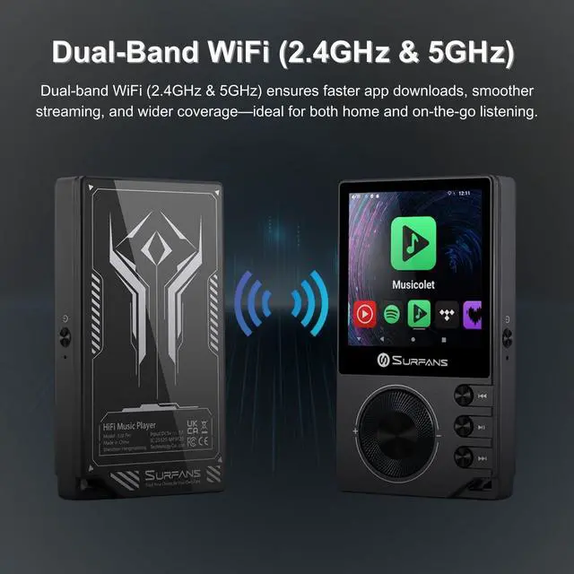 Alt view image 5 of 7 - F20 Pro Hi-Res Music Player, Dual ESS9018 DAC,DSD512, Spotify & Tidal Support, WiFi & Bluetooth LDAC, 4.4mm Balanced(500mW), Expandable 1TB, Touchscreen Portable MP3 DAP (Gray)