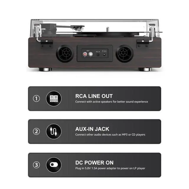 Alt view image 6 of 7 - ® Vinyl Record Player All-in-one Vintage Turntable,Walnut Red | HiFi Audio AT-3600L MM Cartridge,Built-in Stereo Speakers,Belt-Driven,3 Speed,BT Wireless Input,AUX RCA Line,Auto Stop,Retro