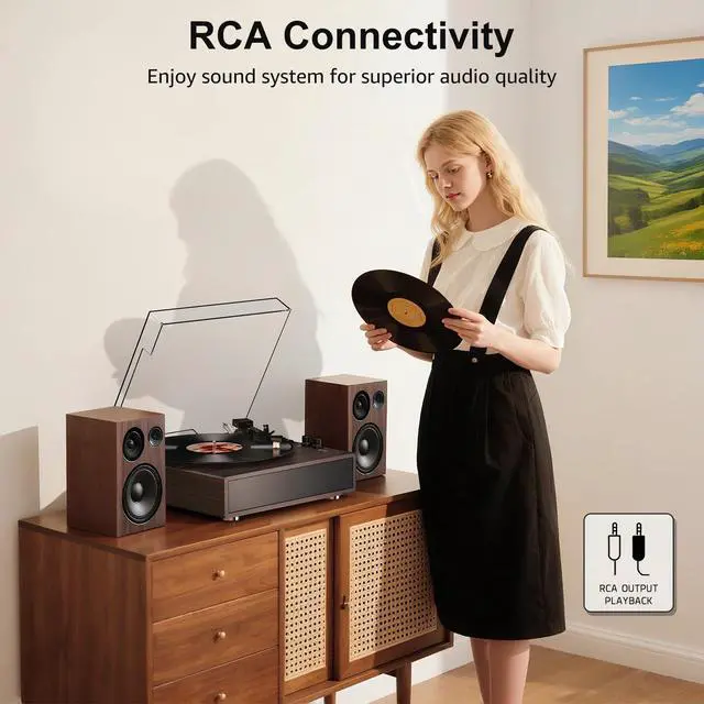 Alt view image 7 of 7 - ® Vinyl Record Player All-in-one Vintage Turntable,Walnut Red | HiFi Audio AT-3600L MM Cartridge,Built-in Stereo Speakers,Belt-Driven,3 Speed,BT Wireless Input,AUX RCA Line,Auto Stop,Retro