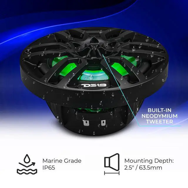 Alt view image 4 of 7 - HYDRO NXL-6 - High End Coaxial Speaker Pair - 2-Way Marine Speaker w/Integrated RGB Lights - 300 Watt - 100% UV Stable - Water Resistant Speakers - 6.5 Inches, Black
