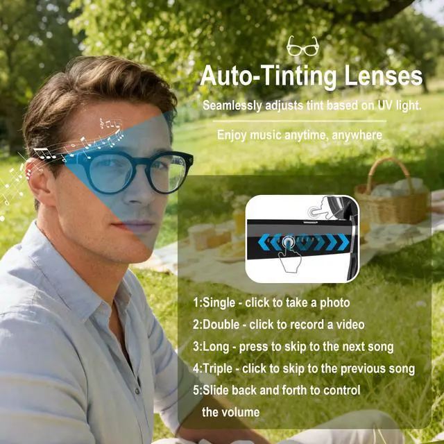 Alt view image 3 of 7 - Ai Smart Glasses with Camera and Bluetooth - 4K HD Video Recording, Real-Time Translation, with Color-Changing Lenses for Travel, Sports, Outdoor Use