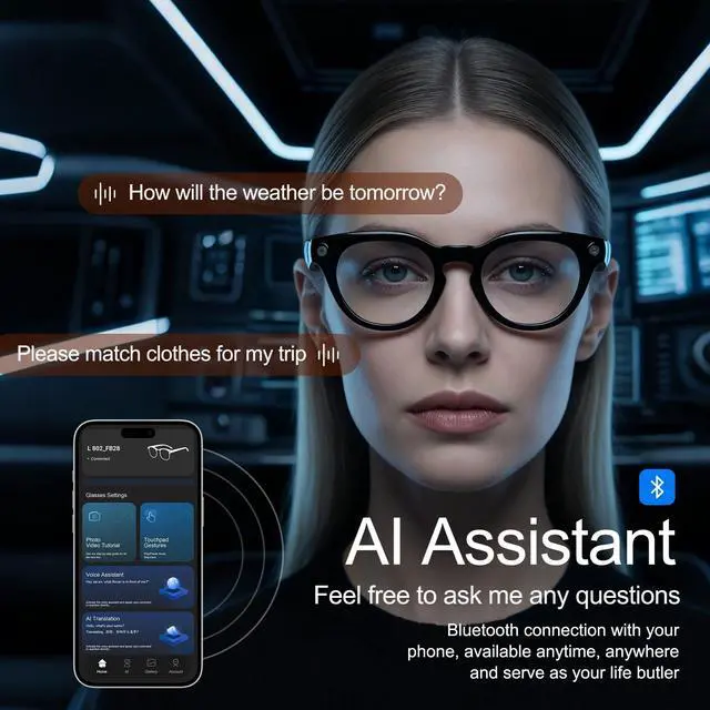 Alt view image 4 of 7 - Ai Smart Glasses with Camera and Bluetooth - 4K HD Video Recording, Real-Time Translation, with Color-Changing Lenses for Travel, Sports, Outdoor Use