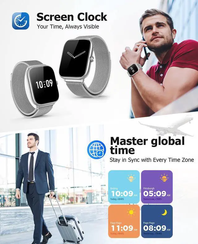 Alt view image 6 of 7 - Silver Smart Watch for Men Women with Blood Pressure Monitor, 2.06" AMOLED Display, Metal IP68 Waterproof Fitness Tracker, 118 Sports, Heart Rate/SpO2/Sleep, Tech Gift, Android iPhone Compatible