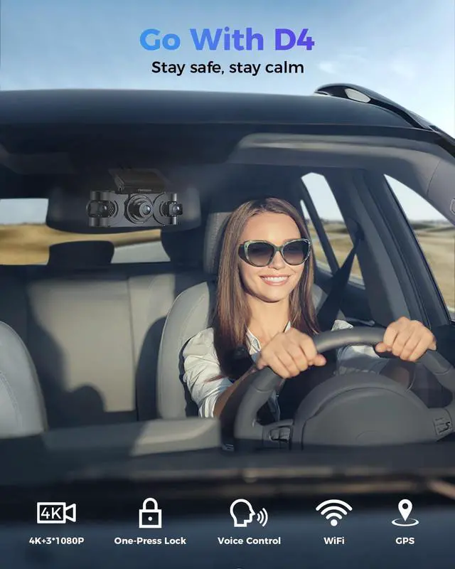 Alt view image 2 of 7 - 4K 360° Dash Cam with 128GB Card, 4-Channel Dash Camera for Cars | Full Coverage Front Rear Left Right Inside with GPS, 5.8GHz Wi-Fi & App, Night Vision, Voice Control, 24H Parking Mode