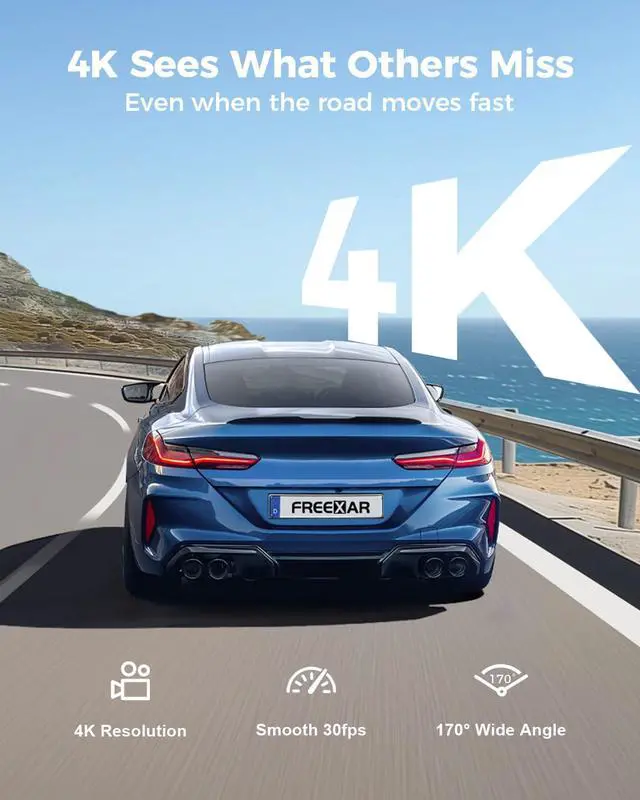 Alt view image 4 of 7 - 4K 360° Dash Cam with 128GB Card, 4-Channel Dash Camera for Cars | Full Coverage Front Rear Left Right Inside with GPS, 5.8GHz Wi-Fi & App, Night Vision, Voice Control, 24H Parking Mode