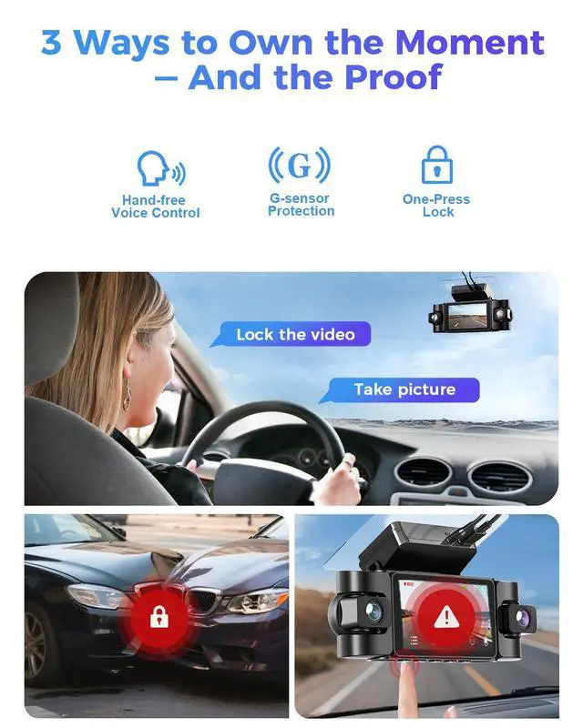 Alt view image 7 of 7 - 4K 360° Dash Cam with 128GB Card, 4-Channel Dash Camera for Cars | Full Coverage Front Rear Left Right Inside with GPS, 5.8GHz Wi-Fi & App, Night Vision, Voice Control, 24H Parking Mode