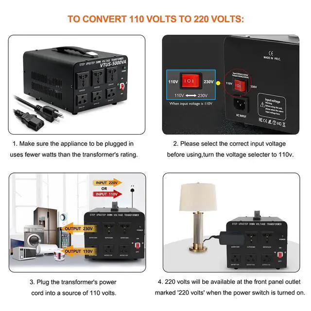 Alt view image 5 of 7 - 5000W Voltage Converter Transformer Step Up 110V-120V to 220V-240V | or Step Down 220V to 110V AC Power Converter w/US Standard Power cord,Circuit Breaker Protection