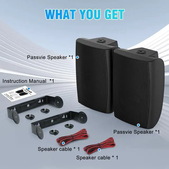 Alt view image 6 of 6 - 8-Inch Woofer 600W Passive Outdoor Speakers Wired, Large Wall-Mount Size(10.6"x9.4"x16.33" 11.4lbs Each), IP44 Waterproof All-Weather for Commercial Areas, Spacious BackyardsPair