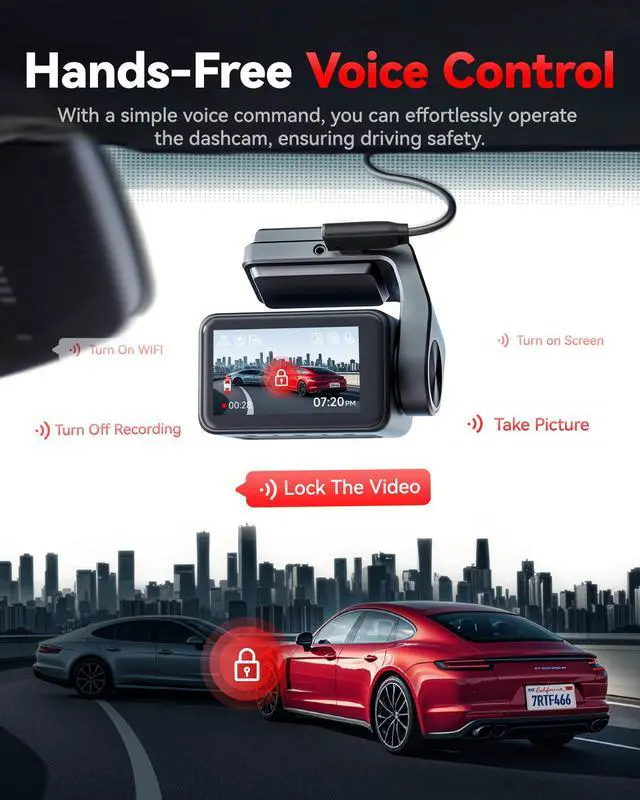 Alt view image 4 of 7 - F4 Pro 4K STARVIS 2 Dash Cam, 5.8GHz WiFi 6 Transfer, 128GB Card | 2.2" Touch Screen, Voice Control, Mini Dash Cam Front and Rear with HDR Night Vision, Loop Recording, 24H Parking Mode