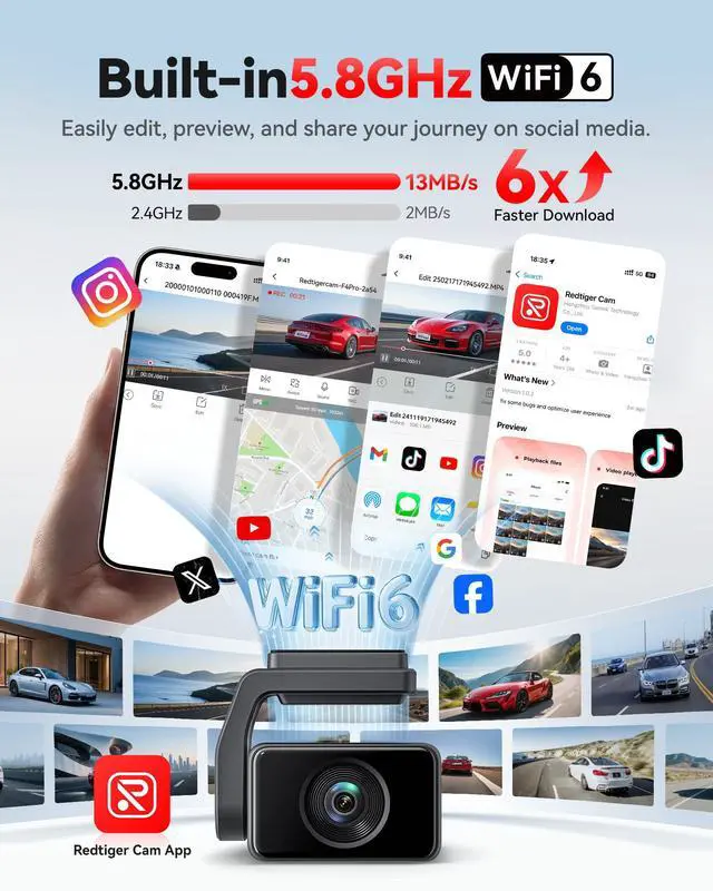 Alt view image 5 of 7 - F4 Pro 4K STARVIS 2 Dash Cam, 5.8GHz WiFi 6 Transfer, 128GB Card | 2.2" Touch Screen, Voice Control, Mini Dash Cam Front and Rear with HDR Night Vision, Loop Recording, 24H Parking Mode
