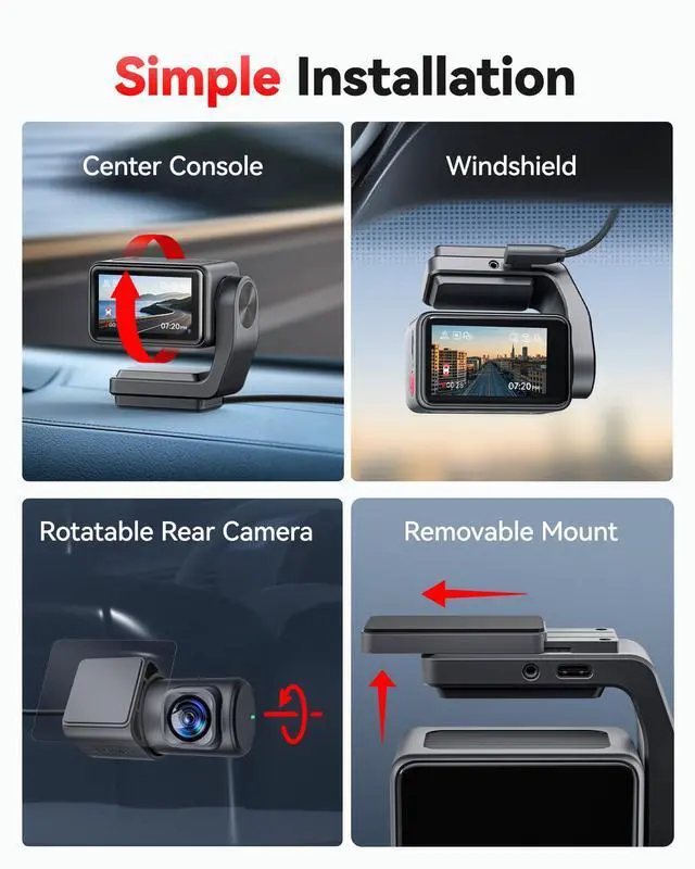 Alt view image 7 of 7 - F4 Pro 4K STARVIS 2 Dash Cam, 5.8GHz WiFi 6 Transfer, 128GB Card | 2.2" Touch Screen, Voice Control, Mini Dash Cam Front and Rear with HDR Night Vision, Loop Recording, 24H Parking Mode