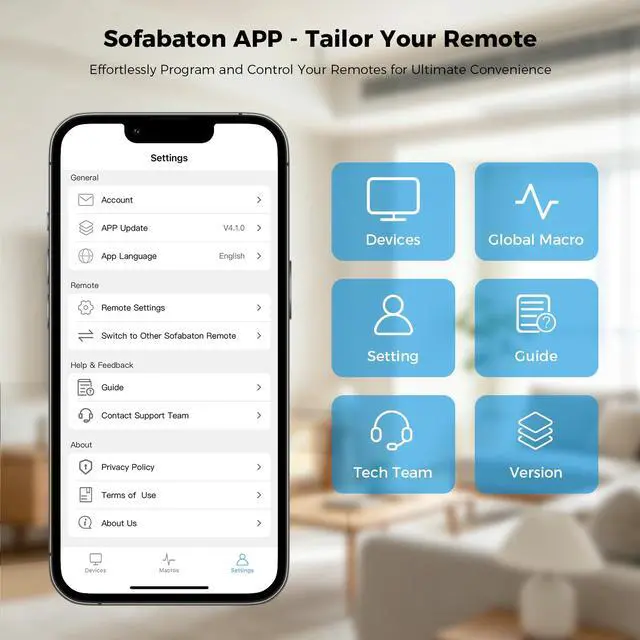 Alt view image 7 of 7 - U3 Universal Remote Control with APP & Global Macro | All-in-One Smart Universal Remote for TV/Soundbar/DVD/Blu-ray and More, Active Multi-Link Bluetooth & Google Voice Control
