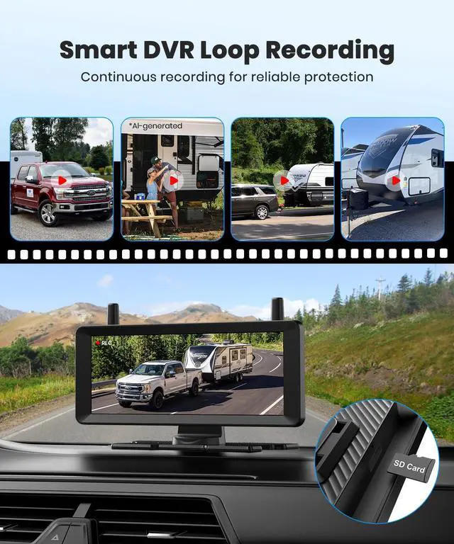 Alt view image 6 of 6 - 7.2" Wireless RV Backup Camera: 30-Min Plug and Play Install | 1080P Full Screen for Stable Live View, Clear IR Night Vision & DVR Recording Back up Camera for RV Trailer Camper Motorhome