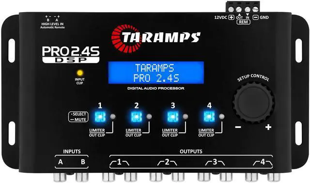 Main image of Taramps PRO 2.4S Car Audio DSP Equalizer 4 Channel Digital Crossover | Automotive DSP with 15-band EQ, active crossover, delay alignment, RCA & High-Level inputs for precise sound tuning