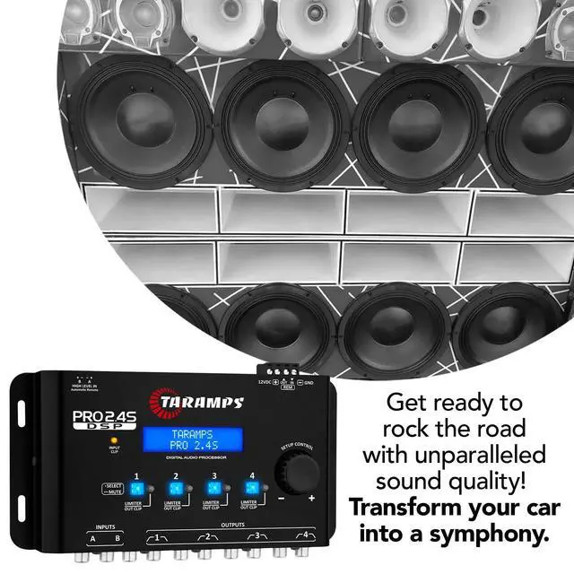 Alt view image 6 of 7 - Taramps PRO 2.4S Car Audio DSP Equalizer 4 Channel Digital Crossover | Automotive DSP with 15-band EQ, active crossover, delay alignment, RCA & High-Level inputs for precise sound tuning