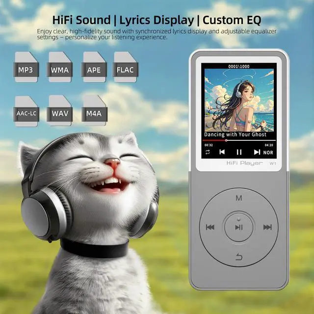 Alt view image 3 of 7 - MP3 Player with Bluetooth 5.3, 1.8" Screen, Color-Block Music Player | with FM Radio, Voice Recorder, A-B Repeat, Resume Playback and Up to 128GB microSD for Running and Travel,Grey,64GB