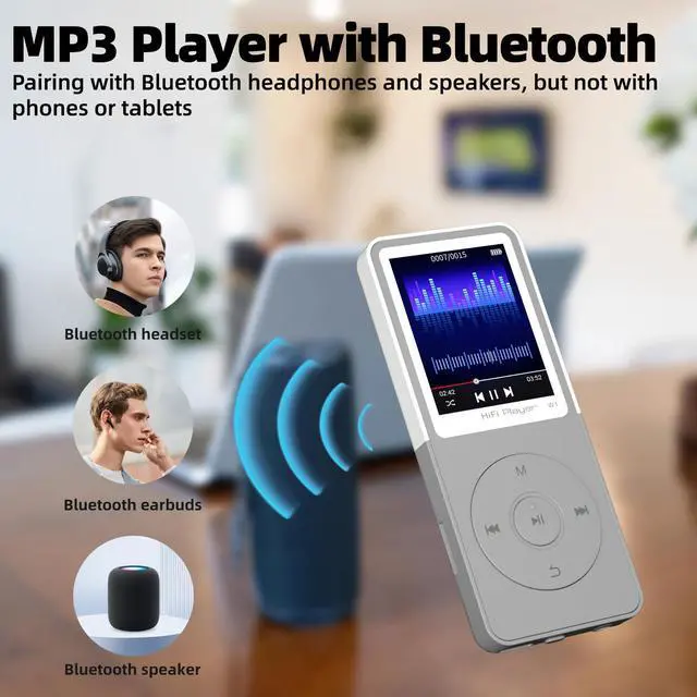 Alt view image 4 of 7 - MP3 Player with Bluetooth 5.3, 1.8" Screen, Color-Block Music Player | with FM Radio, Voice Recorder, A-B Repeat, Resume Playback and Up to 128GB microSD for Running and Travel,Grey,64GB