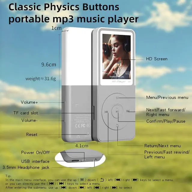 Alt view image 6 of 7 - MP3 Player with Bluetooth 5.3, 1.8" Screen, Color-Block Music Player | with FM Radio, Voice Recorder, A-B Repeat, Resume Playback and Up to 128GB microSD for Running and Travel,Grey,64GB