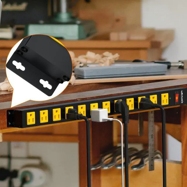Alt view image 6 of 7 - 12 Outlet Long Power Strip, 2100 Joules Surge Protector, 6FT Power Cord, Wide Spaced Outlet Power Bar, Overload Protection Switch, Industrial Heavy Duty for Work Bench, Shop, Garage