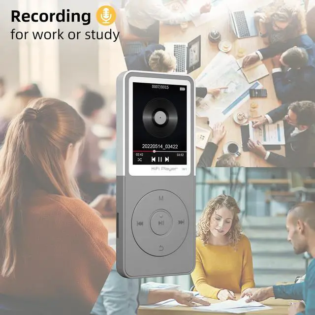 Alt view image 7 of 7 - MP3 Player with Bluetooth 5.3, 1.8" Screen, Color-Block Music Player | with FM Radio, Voice Recorder, A-B Repeat, Resume Playback and Up to 128GB microSD for Running and Travel,Grey,64GB