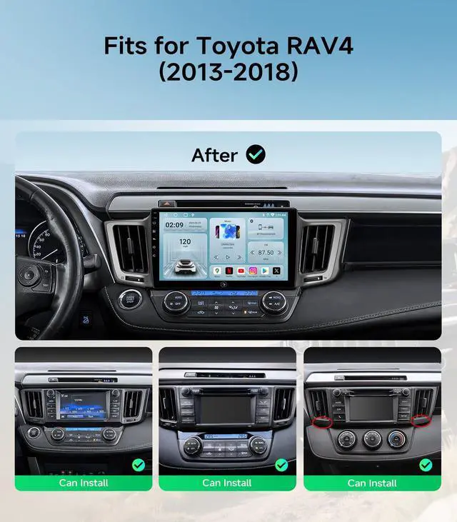 Alt view image 2 of 7 - Car Radio Stereo for Toyota RAV4 2013-2018, Wireless CarPlay Android Auto | 10.2" IPS HD touchscreen, 5G WiFi GPS navigation, phone link, Bluetooth, AM FM SWC, 1080P backup camera