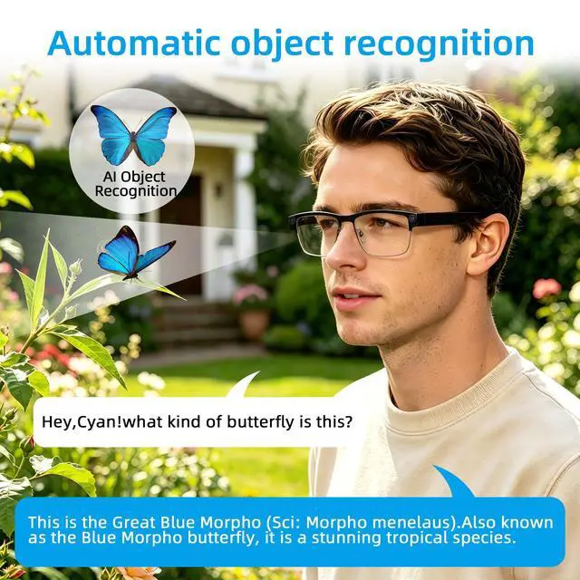 Alt view image 4 of 7 - Ai Smart Glasses with Camera and Bluetooth - 8MP HD Video Recording, Real-Time Translation, with Color-Changing Lenses for Travel, Sports, Outdoor Use