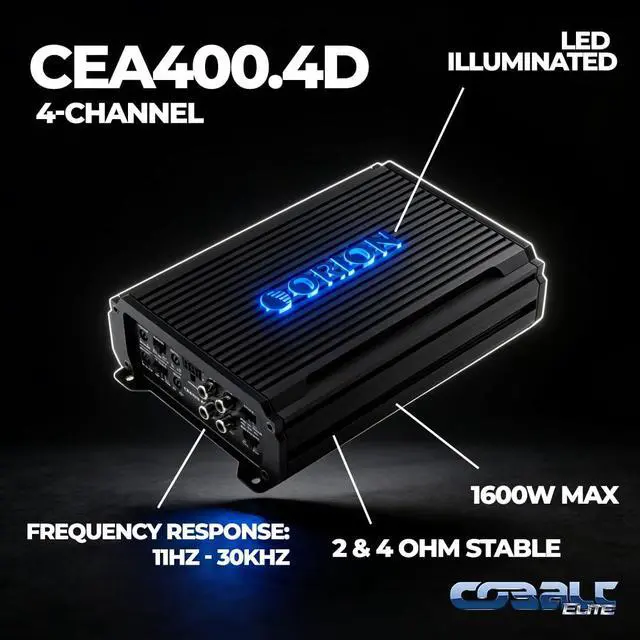 Alt view image 2 of 5 - CEA400.4D Cobalt Elite Compact Class D 4-Channel Amp, 400W RMS | Full-Range Amplifier, Variable High & Low Pass Filters, 2/4 Ohm Stable, MOSFET Power Supply