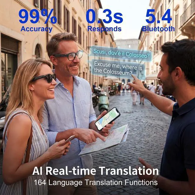 Alt view image 5 of 7 - AI Smart Glasses with Camera, 8MP HD Video, Real-Time Translation | Photo Capture,Object Recognition,80min Video Time,Open-Ear Music, Bluetooth Calls, AI Assistant