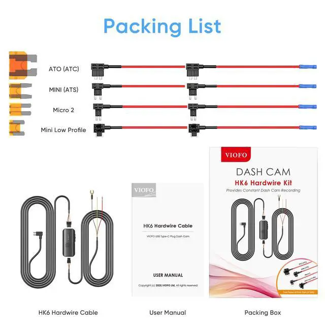Alt view image 7 of 7 - Type-C HK6 Hardwire Kit with 8PCS Full Set Circuit Fuse Tap for Cam | Compatible with A329S Series/A119M Pro Dashcam, Support Hybrid Parking Mode, Automatic Voltage Display, Low Power Consumption
