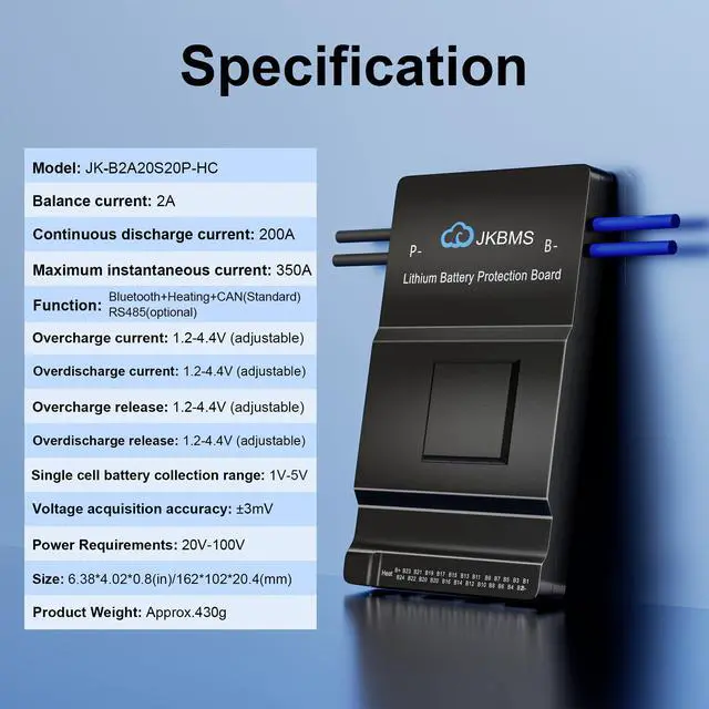 Alt view image 2 of 7 - JK-B2A20S20P-HC 8S-20S 200A BMS with 2A Active Balance, CAN & Heating | Real-time cell data, adjustable protection settings and fault visibility for mobile and stationary battery systems