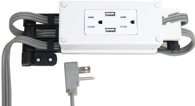 Main image of Compact in-Drawer Outlet with Cord Management Arm (2) USB-A Ports (2) 15 Amp Plugs fits Narrow and Shallow Drawers