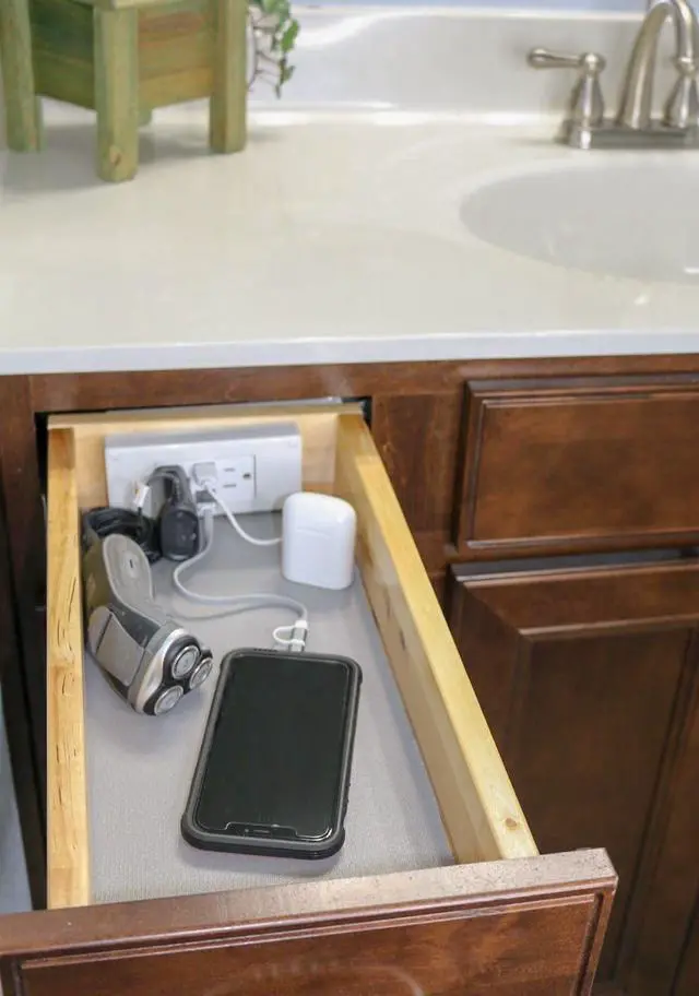 Alt view image 4 of 7 - Compact in-Drawer Outlet with Cord Management Arm (2) USB-A Ports (2) 15 Amp Plugs fits Narrow and Shallow Drawers
