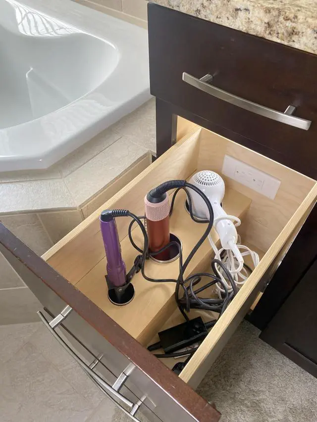 Alt view image 5 of 7 - Compact in-Drawer Outlet with Cord Management Arm (2) USB-A Ports (2) 15 Amp Plugs fits Narrow and Shallow Drawers