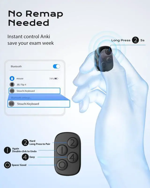 Alt view image 3 of 7 - 2.0 Remote for Anki | No Remap | No Add-on | 5s Fast Pair | 12hr+ Single Use |140hr+ with Charging Case Steady Connection Lightweight Work with All Windows, MacOS, iOS, Android Devices