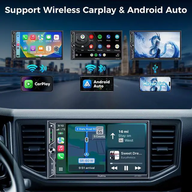 Alt view image 3 of 7 - 7" QLED Double Din Car Stereo Compatible with Wireless Apple CarPlay & Android Auto, 240W 4.2CH Dual Subwoofer Out, Dash Cam & Backup Camera Included, Bluetooth, Mirrorlink, FM/AM Car Radio