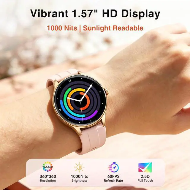 Alt view image 2 of 7 - Smart Watch for Women Android & iPhone (2 Bands Sakura Pink) | 1.57" HD Display, Bluetooth Call/Answer, IP68 Waterproof, Heart Rate/SpO2/Sleep Monitor, Built-In AI Voice, 105+ Sports Modes