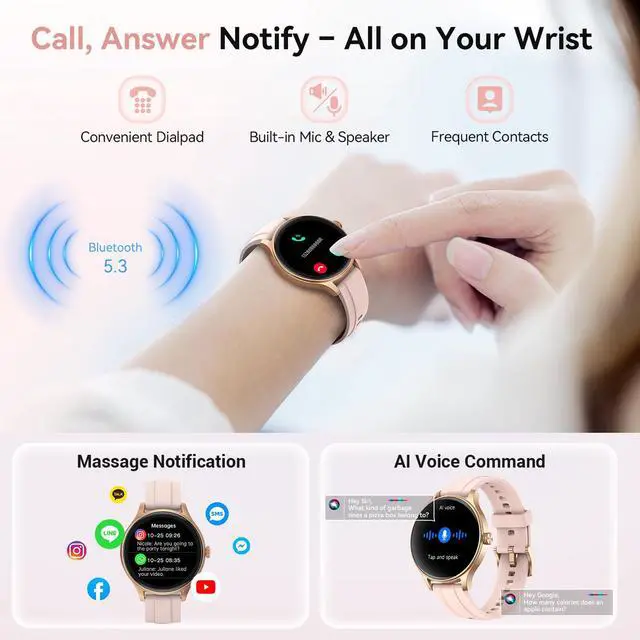 Alt view image 3 of 7 - Smart Watch for Women Android & iPhone (2 Bands Sakura Pink) | 1.57" HD Display, Bluetooth Call/Answer, IP68 Waterproof, Heart Rate/SpO2/Sleep Monitor, Built-In AI Voice, 105+ Sports Modes