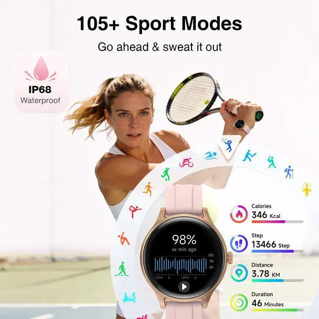 Alt view image 4 of 7 - Smart Watch for Women Android & iPhone (2 Bands Sakura Pink) | 1.57" HD Display, Bluetooth Call/Answer, IP68 Waterproof, Heart Rate/SpO2/Sleep Monitor, Built-In AI Voice, 105+ Sports Modes